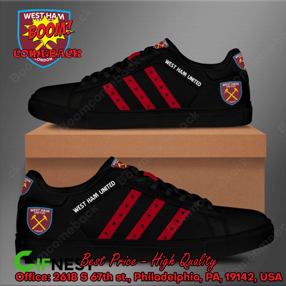 West Ham United FC Red Stripes Style 1 Adidas Stan Smith Shoes
