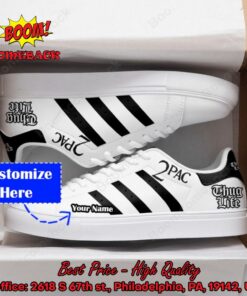 2Pac Black Stripes Personalized Name Adidas Stan Smith Shoes