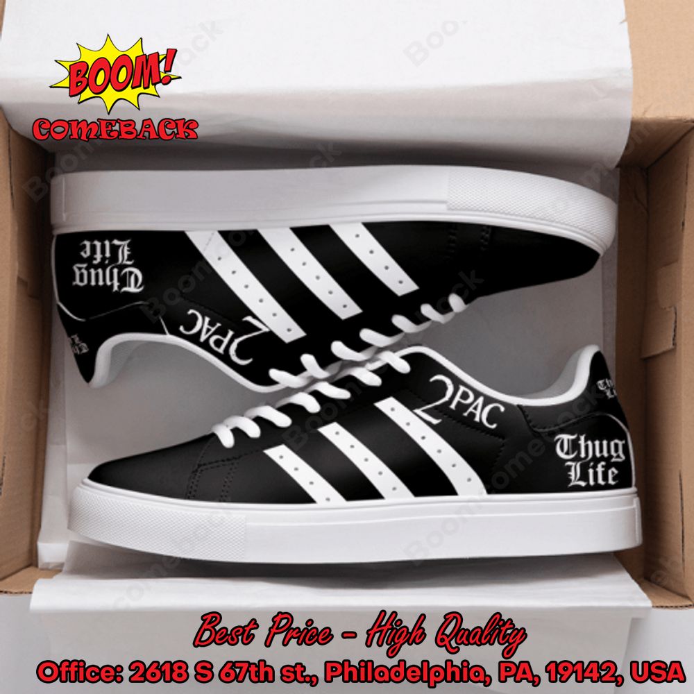 2Pac Thug Life White Stripes Adidas Stan Smith Shoes