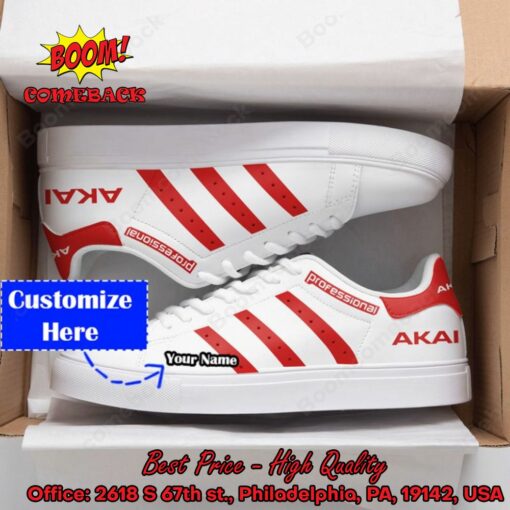 Akai Professional Red Stripes Personalized Name Adidas Stan Smith Shoes