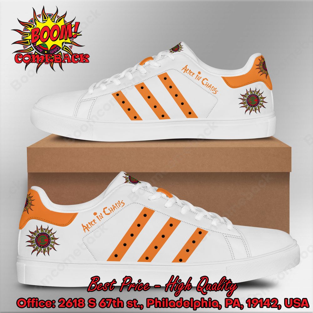 Alice In Chains Orange Stripes Style 1 Adidas Stan Smith Shoes