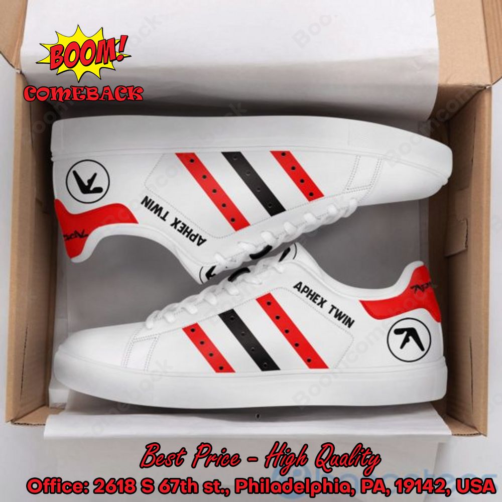 Aphex Twin Red And Black Stripes Adidas Stan Smith Shoes