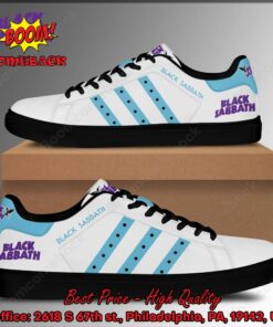 Black Sabbath Aqua Blue Stripes Adidas Stan Smith Shoes