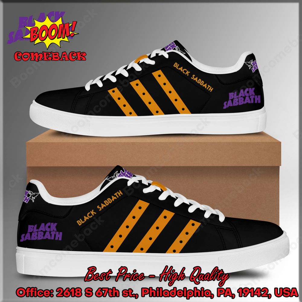 Black Sabbath Orange Stripes Adidas Stan Smith Shoes