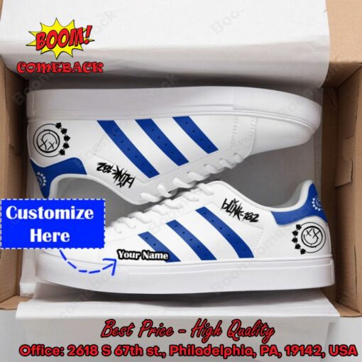 Blink-182 Blue Stripes Personalized Name Adidas Stan Smith Shoes