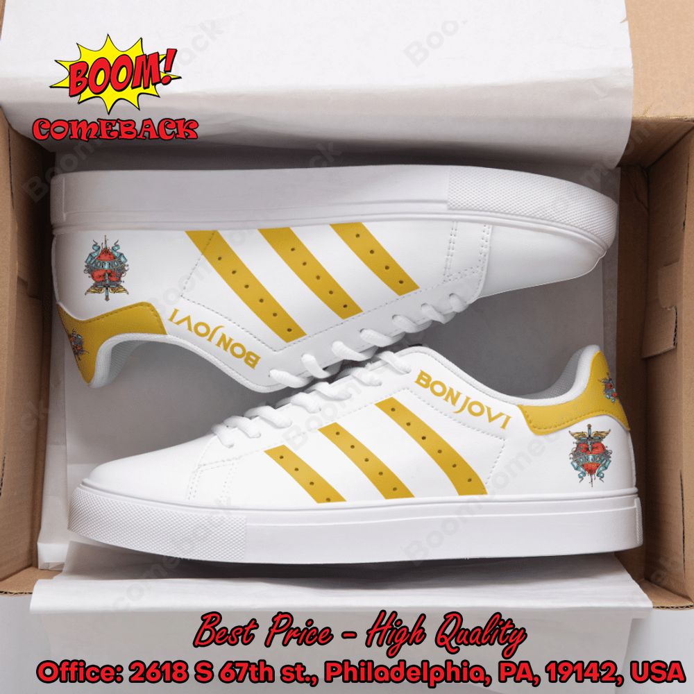 Bon Jovi Yellow Stripes Adidas Stan Smith Shoes