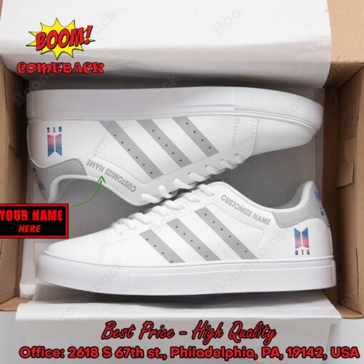 BTS Grey Stripes Personalized Name Adidas Stan Smith Shoes