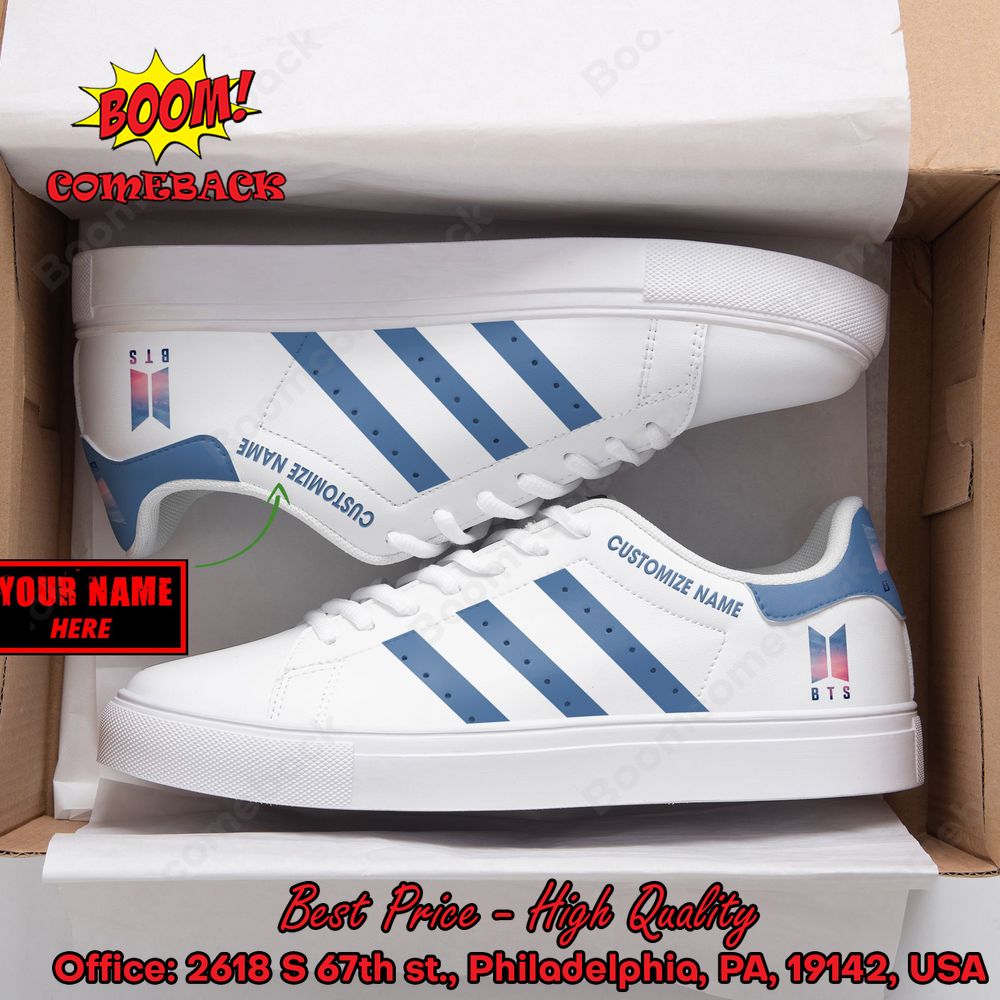 BTS Light Blue Stripes Personalized Name Adidas Stan Smith Shoes