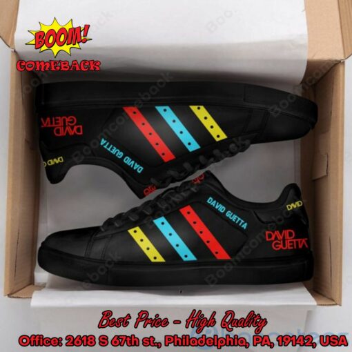 David Guetta DJ Red Aqua Blue Yellow Stripes Adidas Stan Smith Shoes