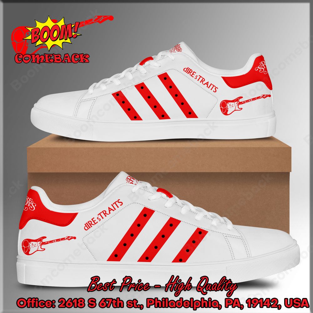 Dire Straits Red Stripes Style 1 Adidas Stan Smith Shoes