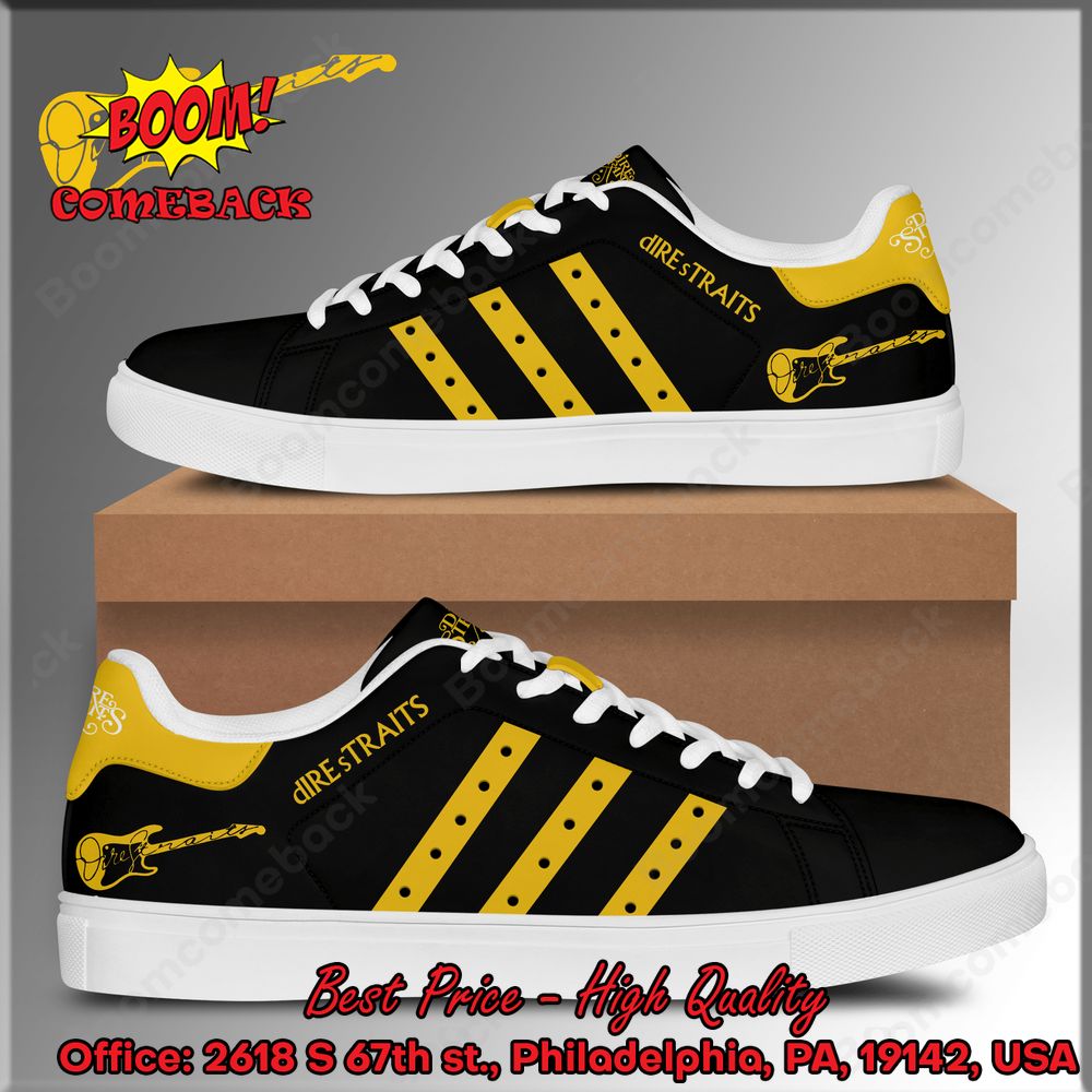 Dire Straits Yellow Stripes Adidas Stan Smith Shoes