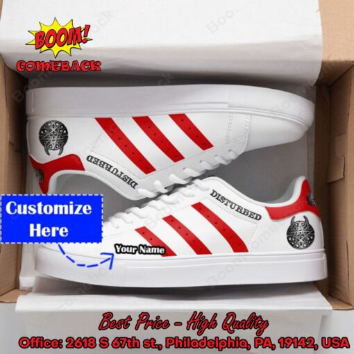 Disturbed Heavy Metal Band Red Stripes Personalized Name Adidas Stan Smith Shoes