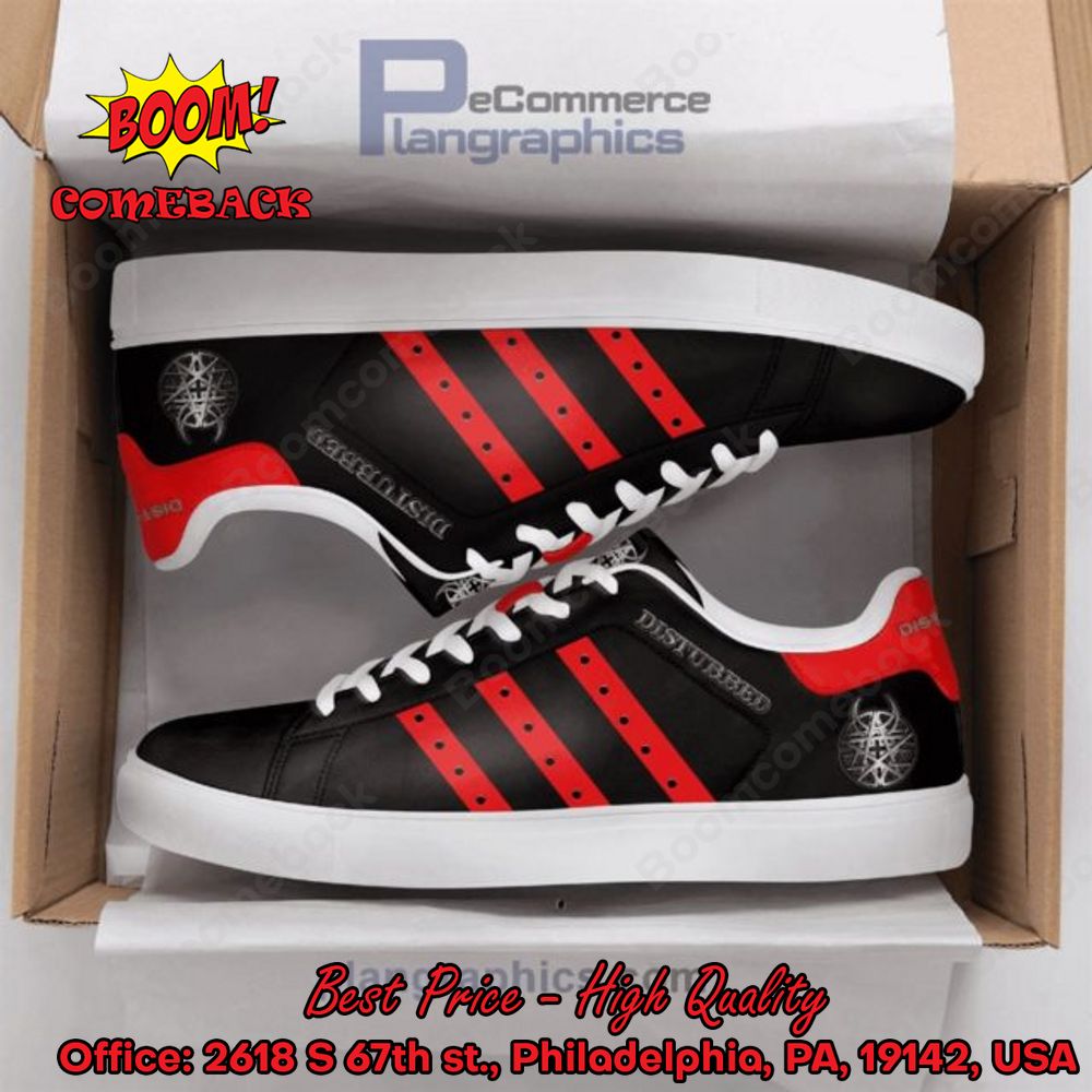 Disturbed Red Stripes Adidas Stan Smith Shoes