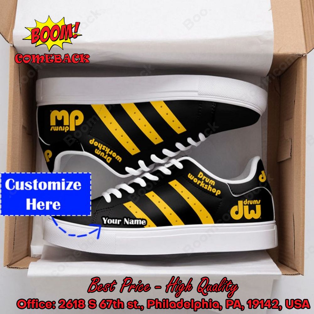 Drum Workshop Yellow Stripes Personalized Name Style 2 Adidas Stan Smith Shoes