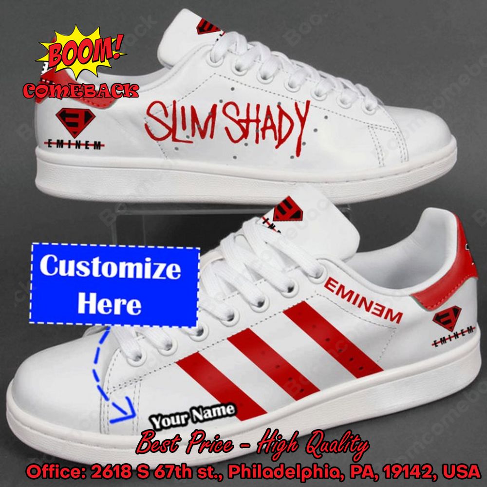 Eminem Slim Shady Personalized Name White Adidas Stan Smith Shoes