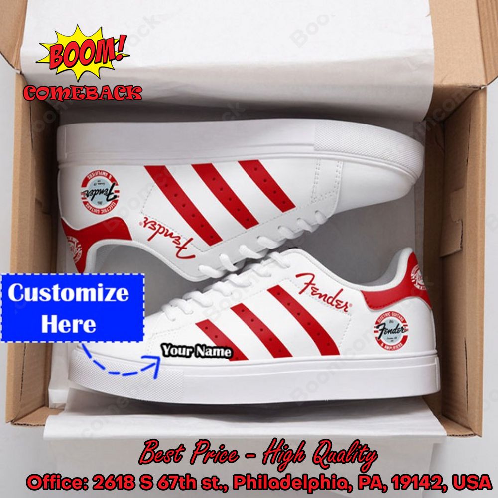 Fender Red Stripes Personalized Name Style 1 Adidas Stan Smith Shoes