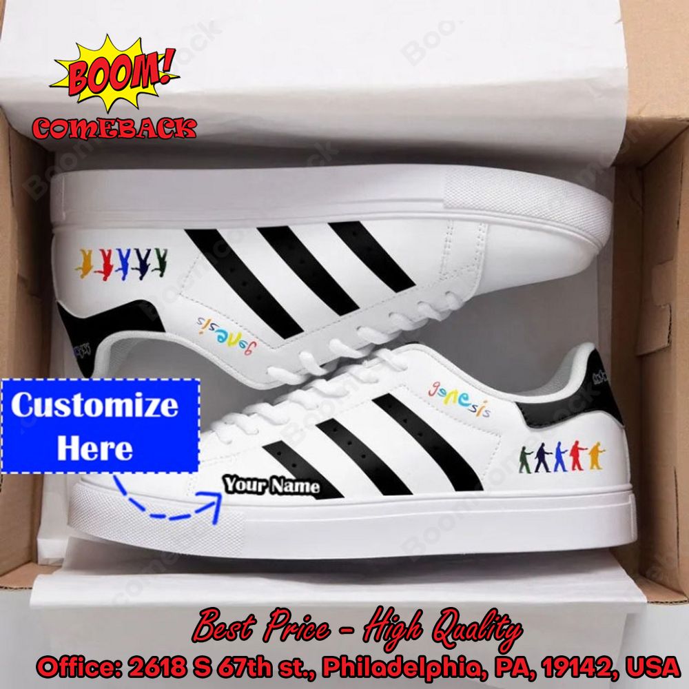 Genesis Rock Band Black Stripes Personalized Name Adidas Stan Smith Shoes