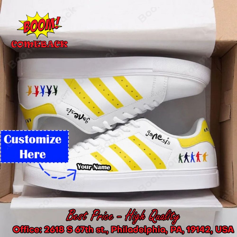Genesis Rock Band Yellow Stripes Personalized Name Adidas Stan Smith Shoes