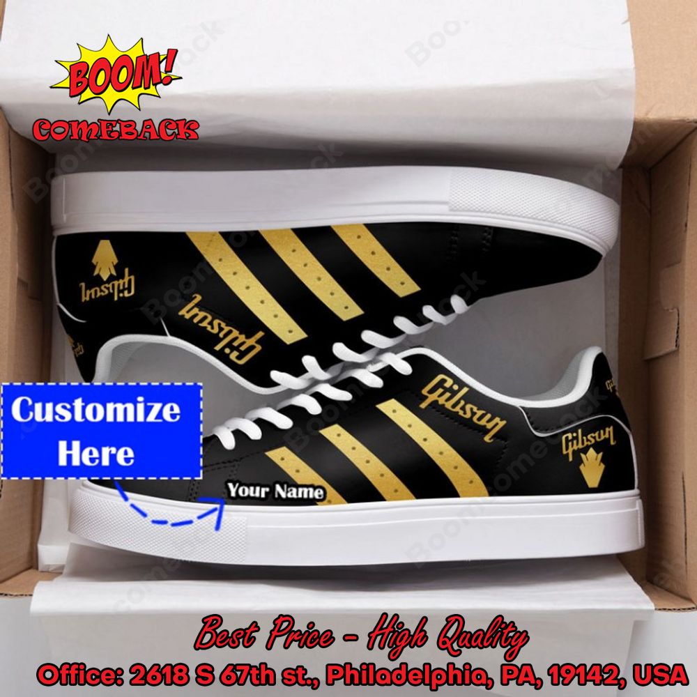 Gibson Golden Stripes Personalized Name Style 2 Adidas Stan Smith Shoes