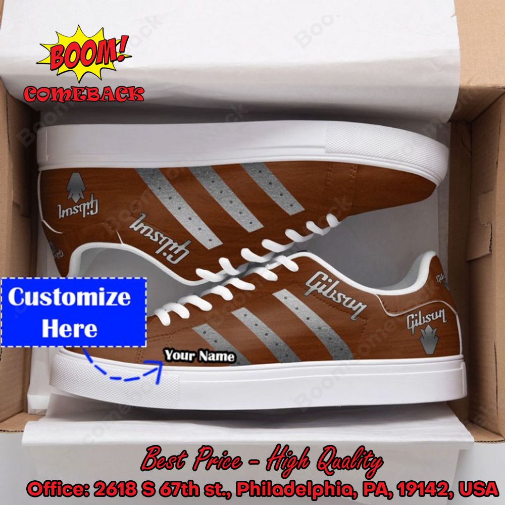 Gibson Silver Stripes Personalized Name Style 2 Adidas Stan Smith Shoes