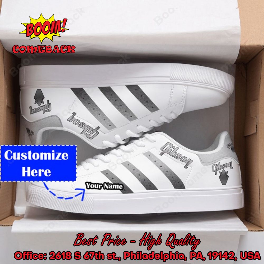 Gibson Silver Stripes Personalized Name Style 3 Adidas Stan Smith Shoes