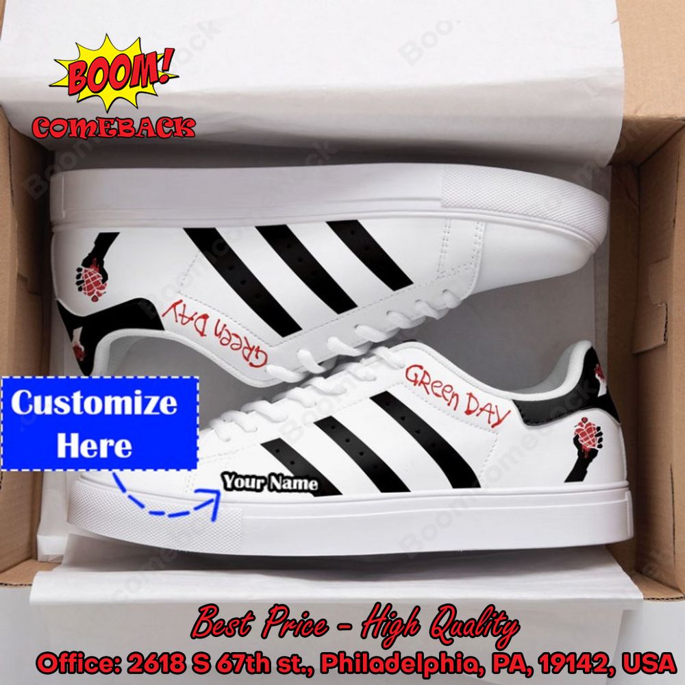Green Day Punk Rock Band Black Stripes Personalized Name Adidas Stan Smith Shoes