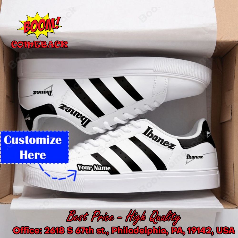 Ibanez Black Stripes Personalized Name Style 1 Adidas Stan Smith Shoes