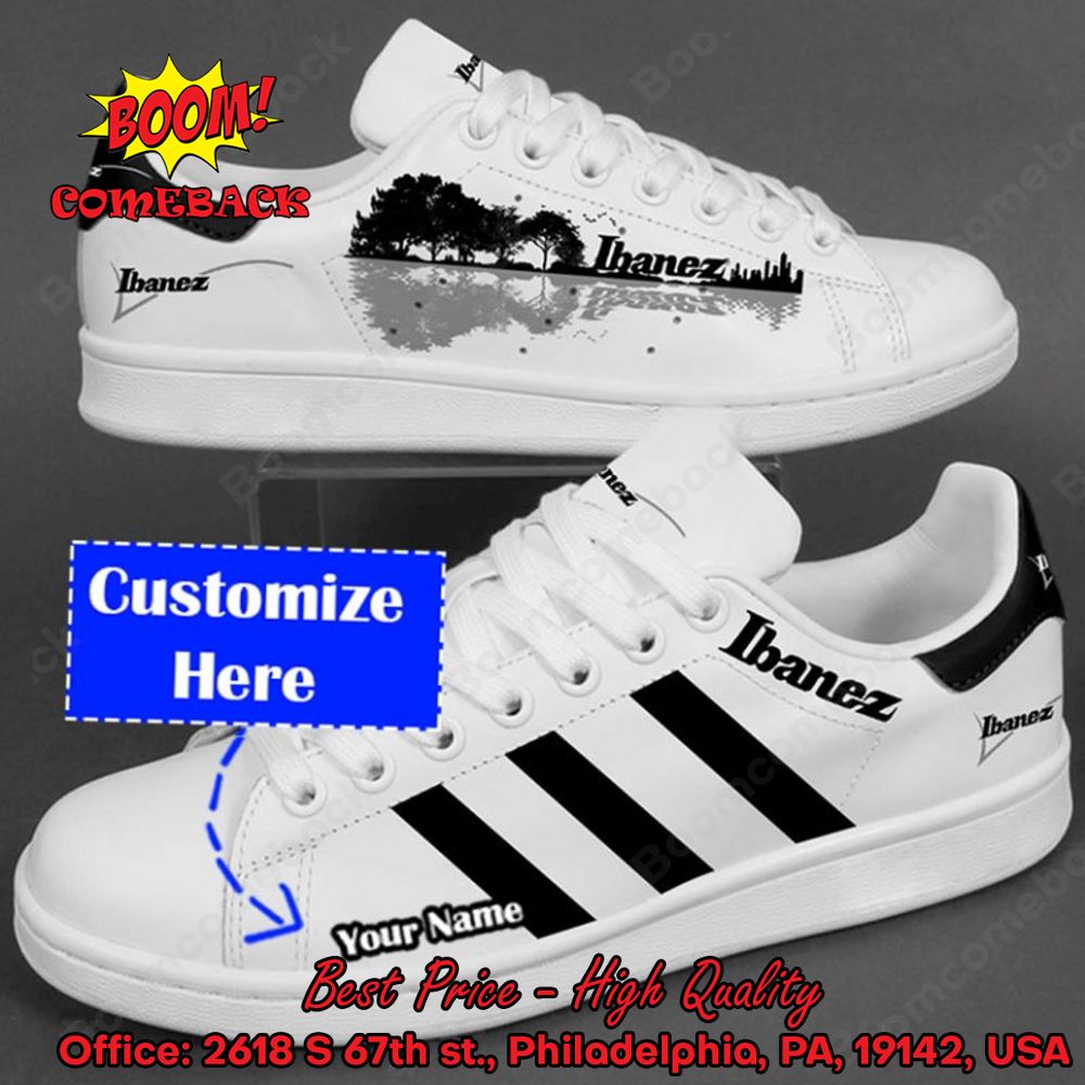 Ibanez Black Stripes Personalized Name Style 2 Adidas Stan Smith Shoes