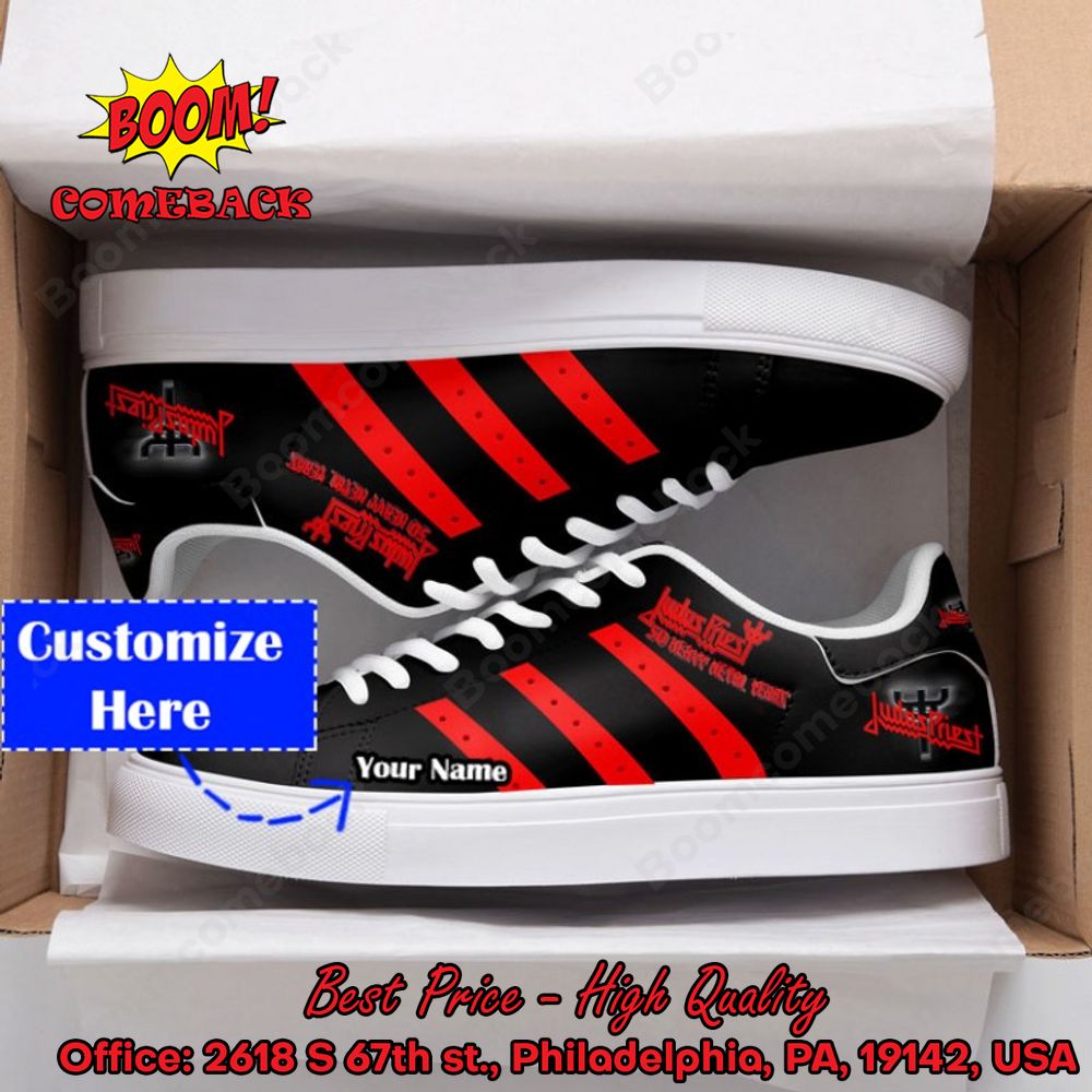 Judas Priest Heavy Metal Band Red Stripes Personalized Name Adidas Stan Smith Shoes