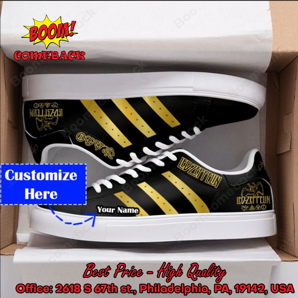 Led Zeppelin Golden Stripes Personalized Name Adidas Stan Smith Shoes