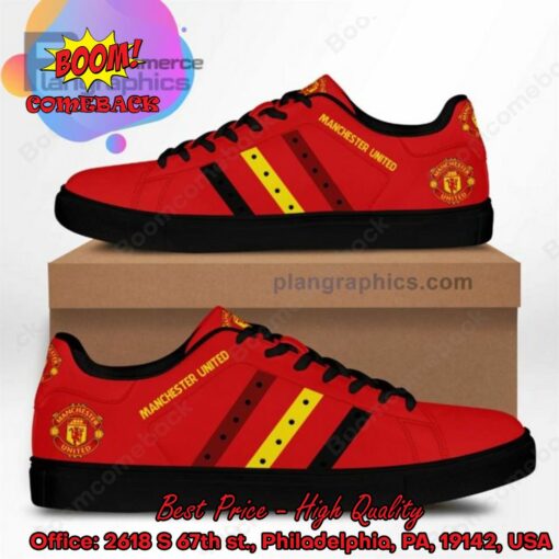Manchester United Brown Yellow Black Stripes Adidas Stan Smith Shoes