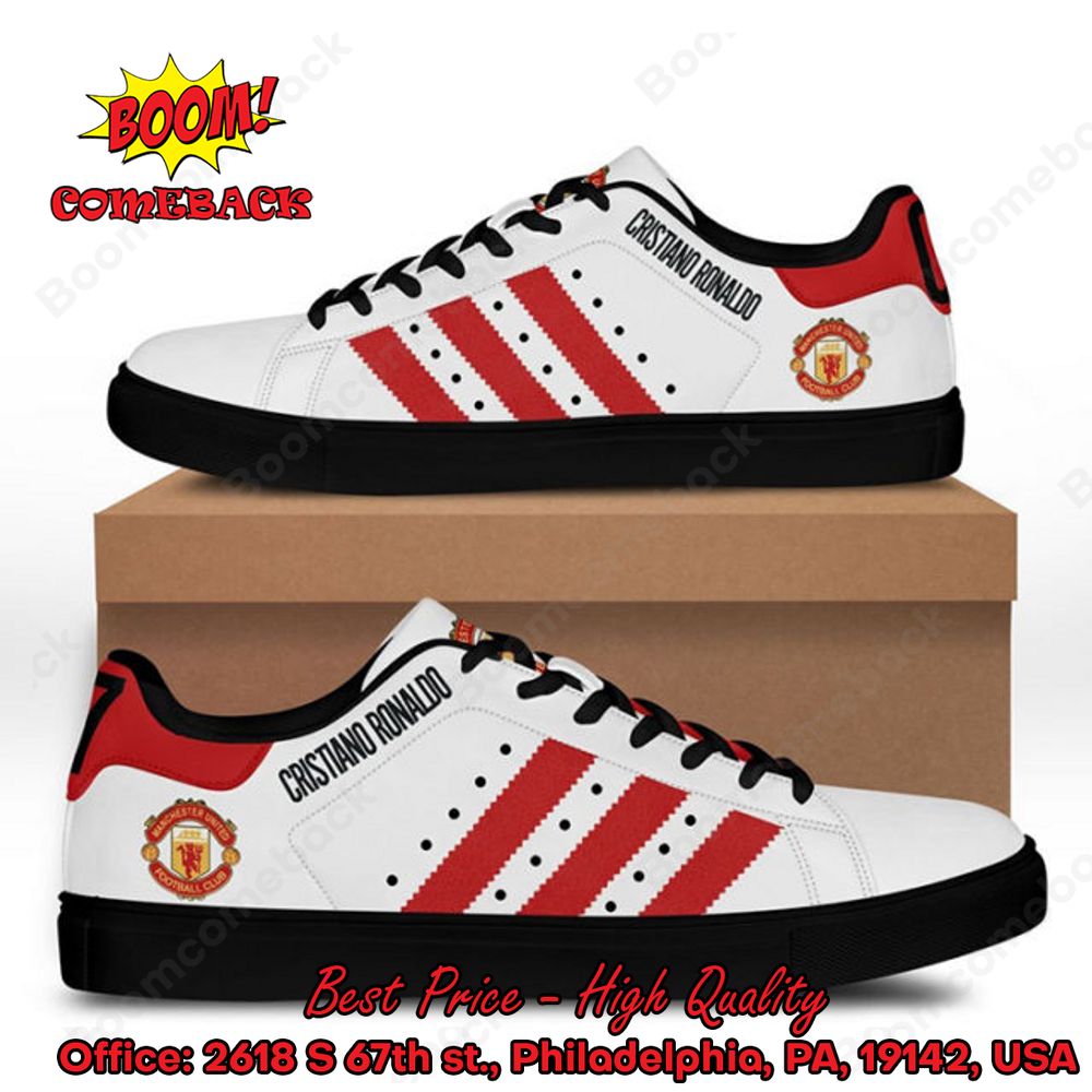 Manchester United Cristiano Ronaldo Red Stripes Adidas Stan Smith Shoes