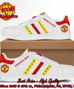 Manchester United Yellow And Red Stripes Adidas Stan Smith Shoes