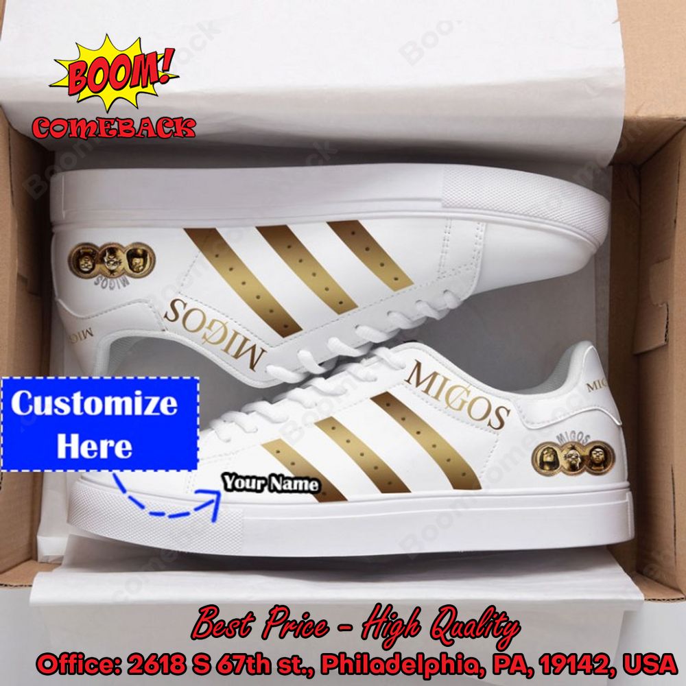 Migos Golden Stripes Personalized Name Style 2 Adidas Stan Smith Shoes