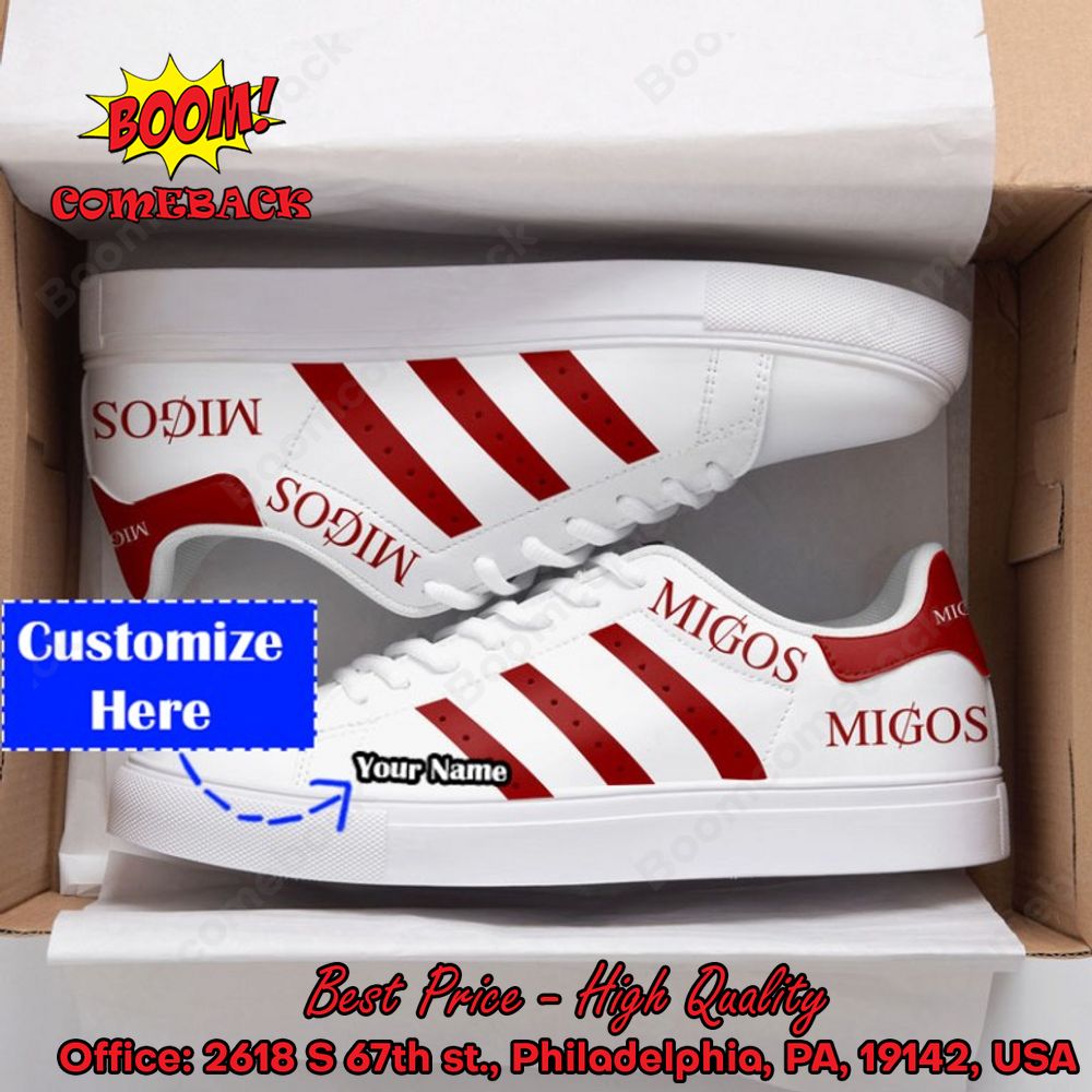 Migos Red Stripes Personalized Name Style 1 Adidas Stan Smith Shoes