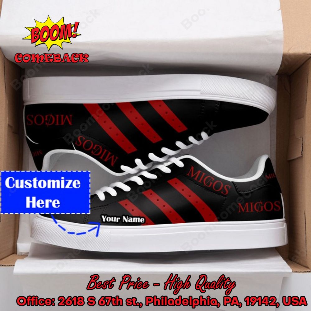 Migos Red Stripes Personalized Name Style 2 Adidas Stan Smith Shoes