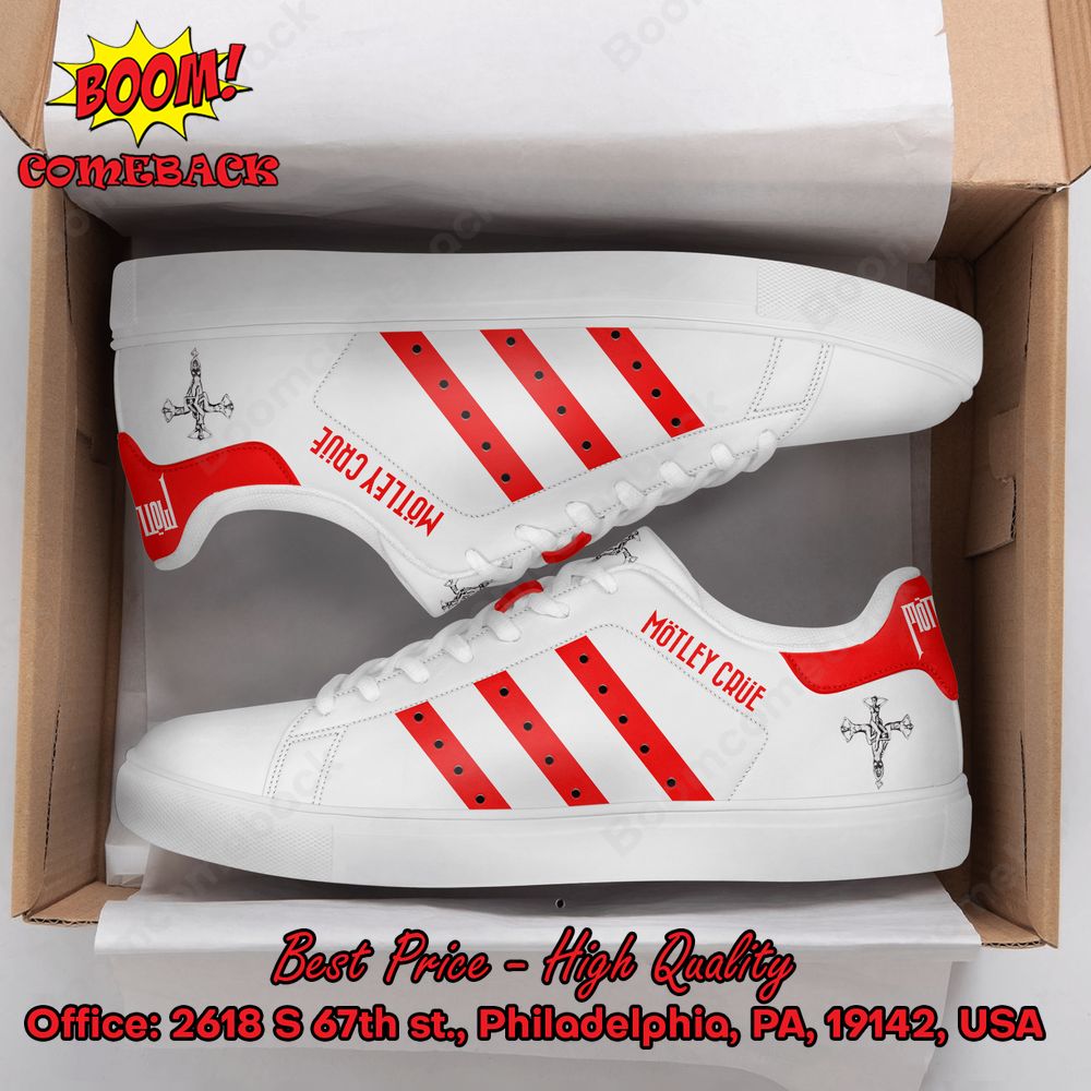 Motley Crue Red Stripes Style 2 Adidas Stan Smith Shoes