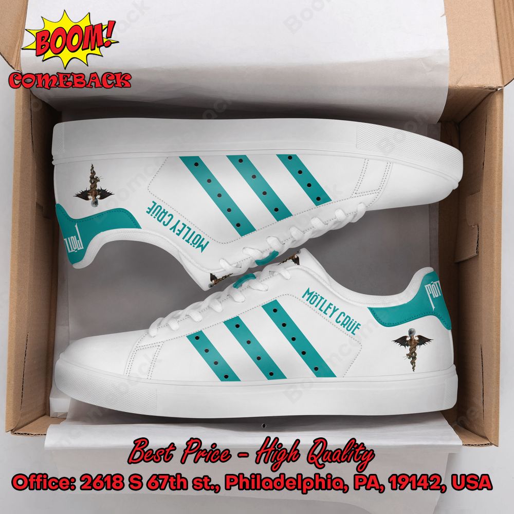 Motley Crue Teal Stripes Style 1 Adidas Stan Smith Shoes