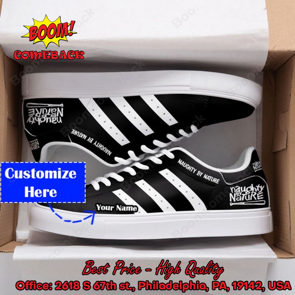 Naughty By Nature White Stripes Personalized Name Adidas Stan Smith Shoes