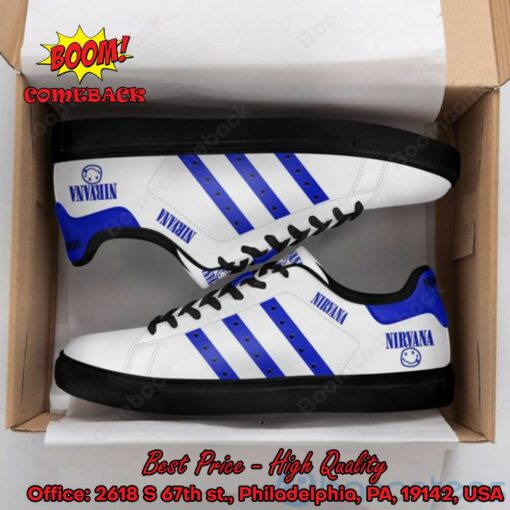 Nirana Rock Band Blue Stripes Adidas Stan Smith Shoes