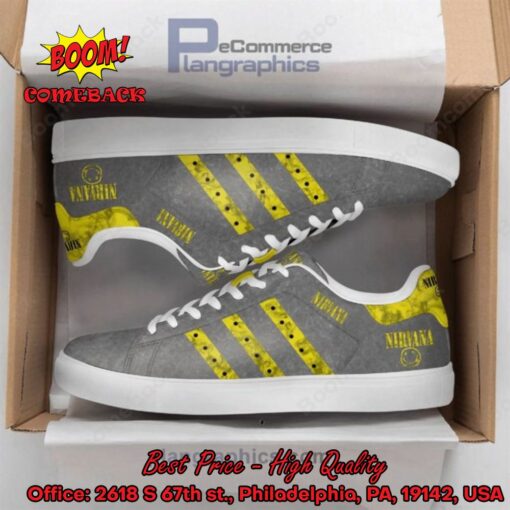 Nirvana Yellow Stripes Style 3 Adidas Stan Smith Shoes