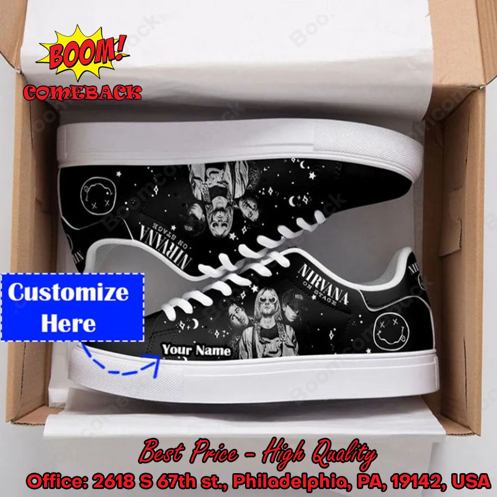 Nirvana Personalized Name Adidas Black Style 1 Stan Smith Shoes