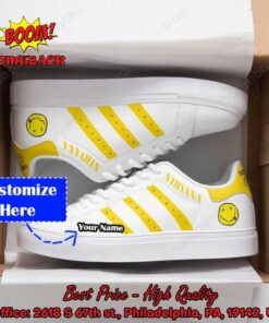Nirvana Yellow Stripes Personalized Name Adidas Stan Smith Shoes