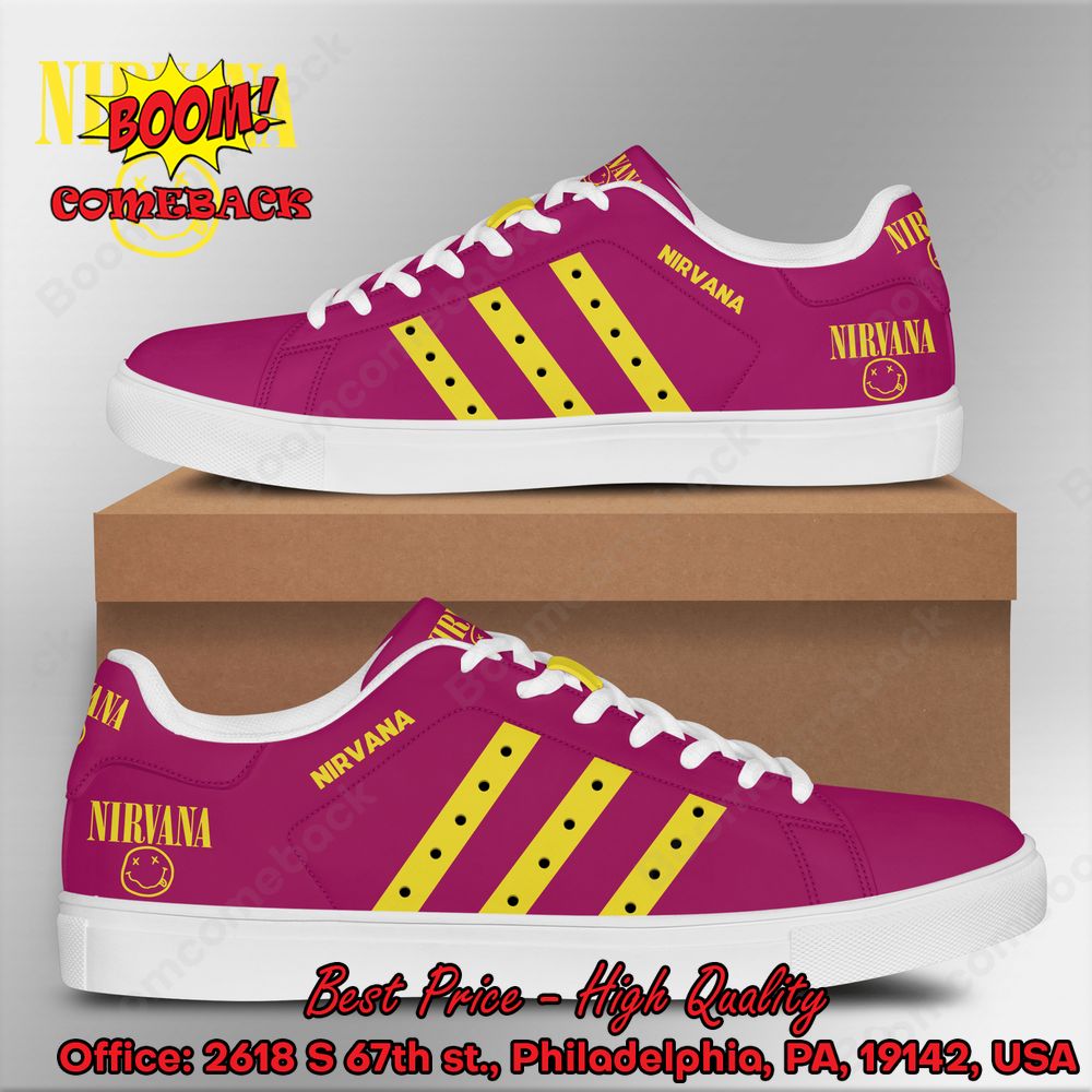 Nirvana Yellow Stripes Style 5 Adidas Stan Smith Shoes