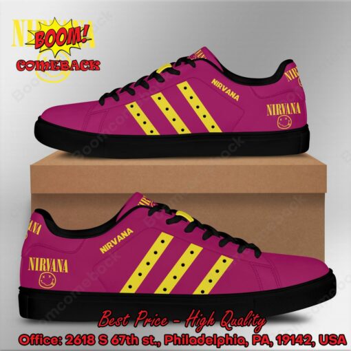 Nirvana Yellow Stripes Style 5 Adidas Stan Smith Shoes