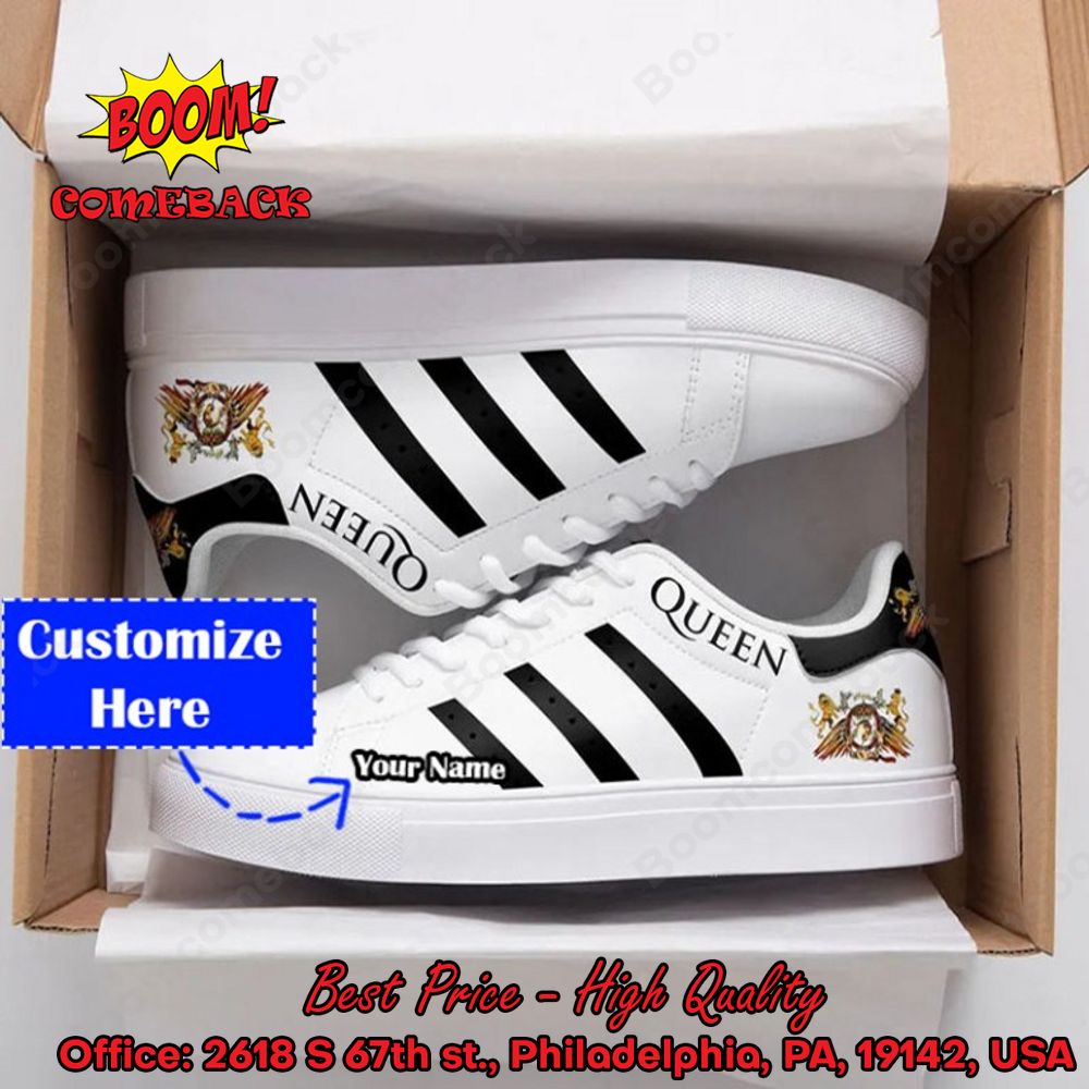Queen Rock Band Black Stripes Personalized Name Adidas Stan Smith Shoes