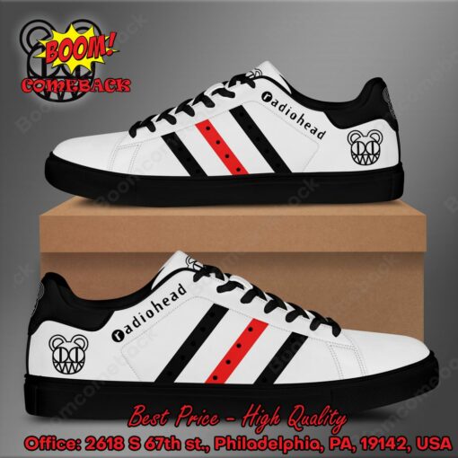 Radiohead Black And Red Stripes Adidas Stan Smith Shoes