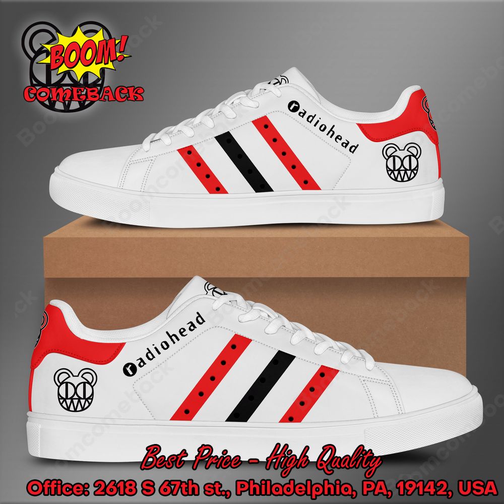 Radiohead Red And Black Stripes Adidas Stan Smith Shoes