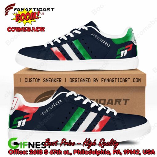 Red Bull Racing Sergio Perez 11 Green White Red Stripes Adidas Stan Smith Shoes