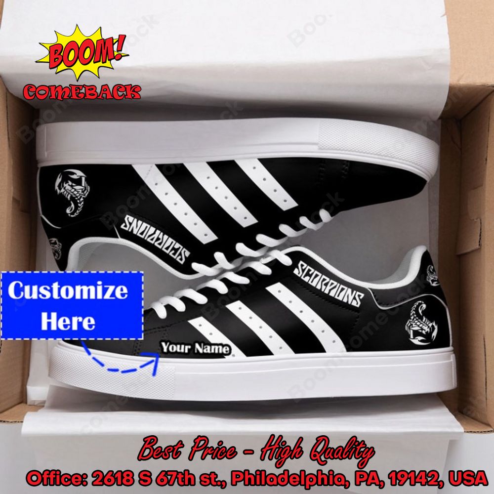 Scorpions Hard Rock Band White Stripes Personalized Name Adidas Stan Smith Shoes